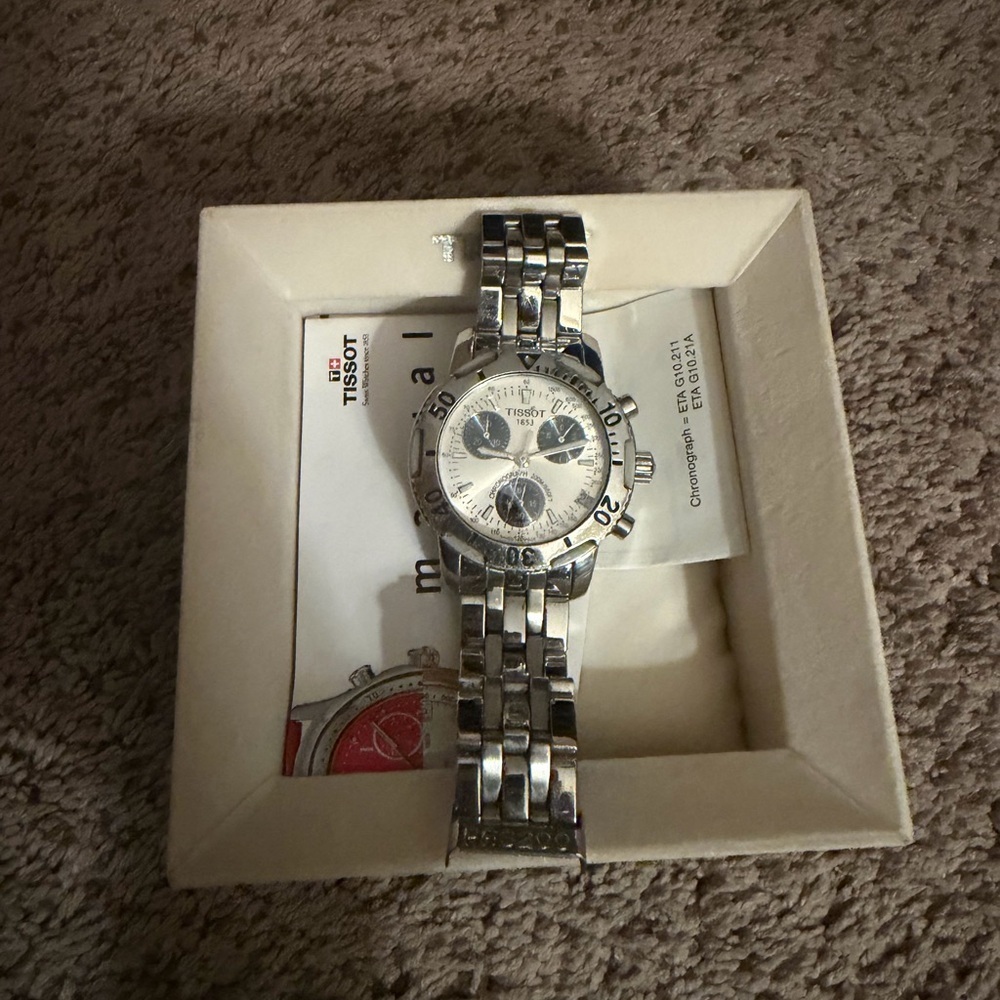 Tissot Silver Watch with White Dial and Dark Blue Subdials​​ - Picture 7 of 8